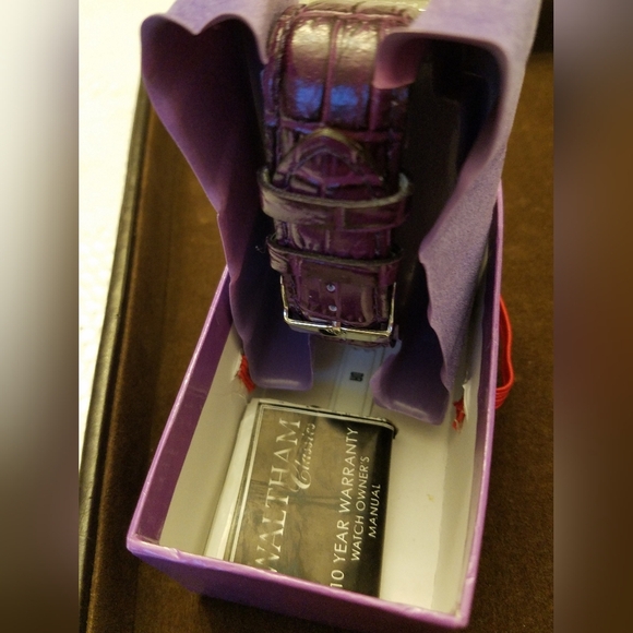 NIB Red by Waltham Wrist Watch Purple Faux Stones Alligator Band - Picture 3 of 16
